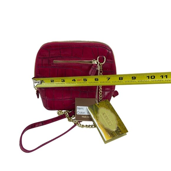 Pratesi Firenze Red Croc Embossed Leather Crossbody Bag Gold Chain Made In Italy - Picture 9 of 9